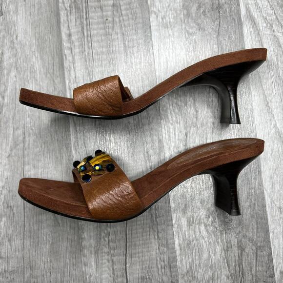 Y2K Nine West Kitten Heels Brown Beaded Size 7 - Picture 3 of 8